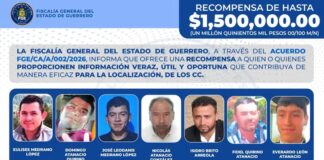 FGE Guerrero ofrece recompensa de un Millón Quinientos Mil Pesos para localizar a 7 personas desaparecidas en el Municipio de Ajuchitlán